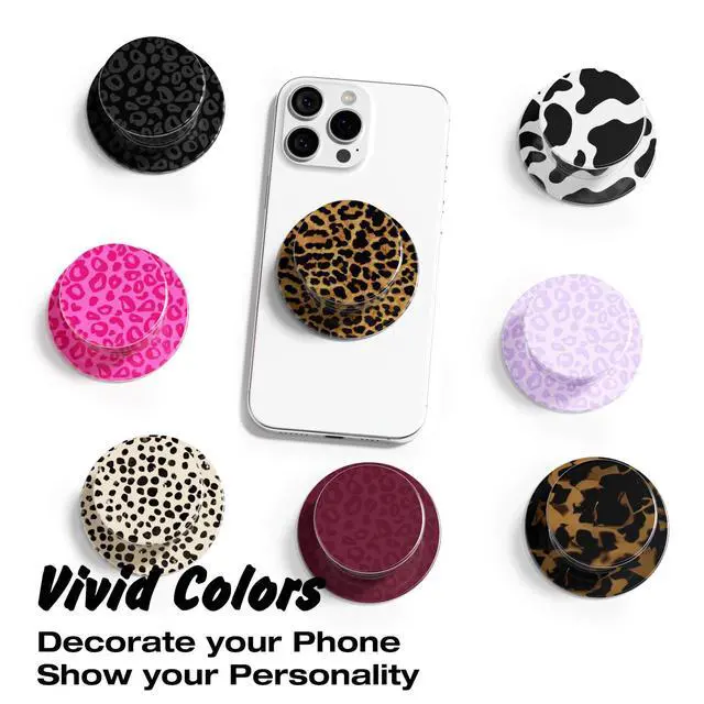 Alt view image 3 of 7 - Magnetic Phone Grip Compatible with Magsafe Phone Grip Holder, Collapsible Cheetah Print Mag Safe Cellphone Grips Kickstand, Cute Leopard Stand for iPhone Samsung Android, Brown Fall