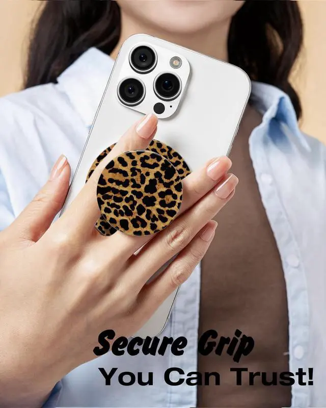 Alt view image 7 of 7 - Magnetic Phone Grip Compatible with Magsafe Phone Grip Holder, Collapsible Cheetah Print Mag Safe Cellphone Grips Kickstand, Cute Leopard Stand for iPhone Samsung Android, Brown Fall