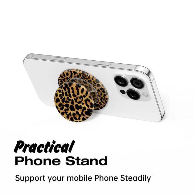 Alt view image 6 of 7 - Magnetic Phone Grip Compatible with Magsafe Phone Grip Holder, Collapsible Cheetah Print Mag Safe Cellphone Grips Kickstand, Cute Leopard Stand for iPhone Samsung Android, Brown Fall