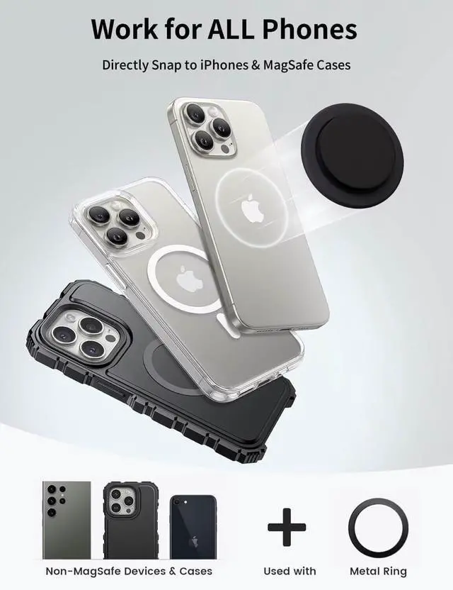 Alt view image 4 of 7 - Genuine Carbon Fiber Magnetic Phone Grip Compatible with MagsafeCollapsible Mobile Phones Stand Holder for Smartphone Tablet Cell Phone Accessory - Plain Weave Black