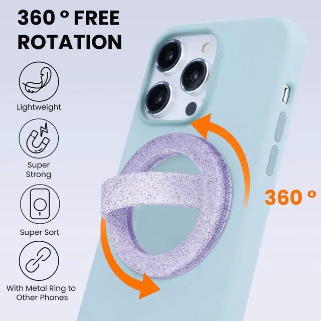 Alt view image 2 of 7 - Magnetic Phone Grip Holder Thin Silicone Finger Loop Ring for iPhone,Compatible with MagSafe for iPhone 16/15/14/13/12 Series (Starlight Purple)
