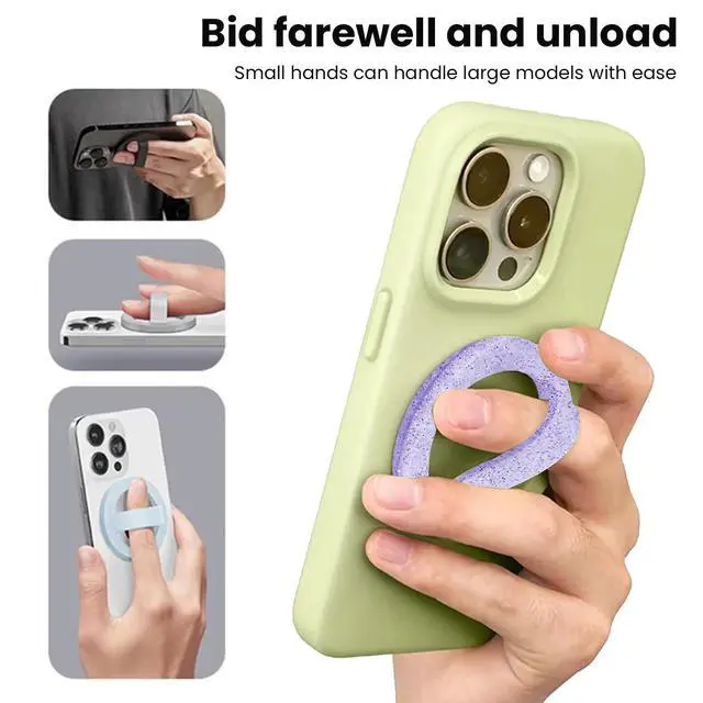Alt view image 3 of 7 - Magnetic Phone Grip Holder Thin Silicone Finger Loop Ring for iPhone,Compatible with MagSafe for iPhone 16/15/14/13/12 Series (Starlight Purple)