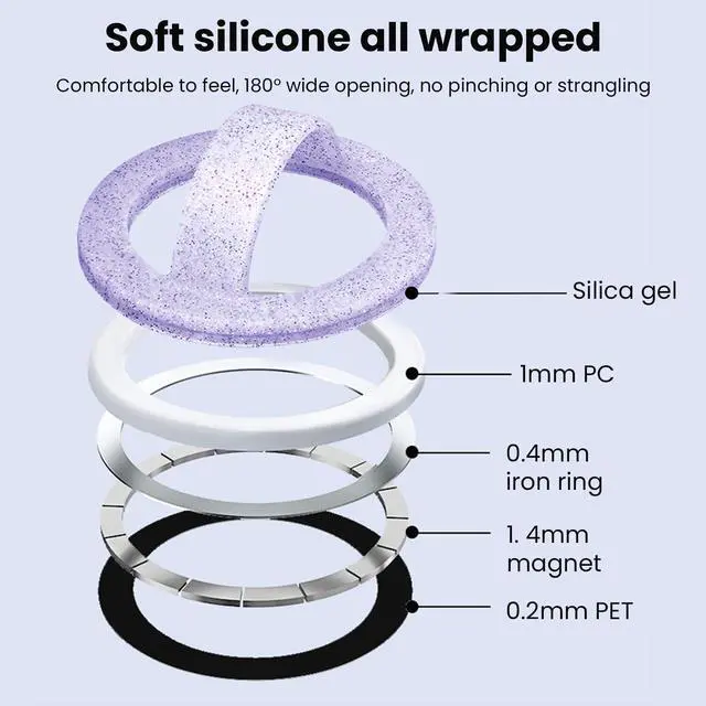Alt view image 6 of 7 - Magnetic Phone Grip Holder Thin Silicone Finger Loop Ring for iPhone,Compatible with MagSafe for iPhone 16/15/14/13/12 Series (Starlight Purple)