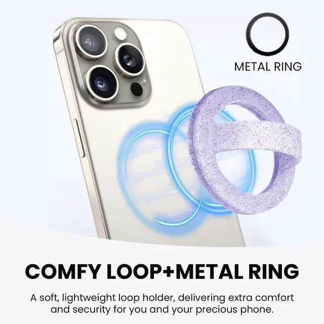 Alt view image 5 of 7 - Magnetic Phone Grip Holder Thin Silicone Finger Loop Ring for iPhone,Compatible with MagSafe for iPhone 16/15/14/13/12 Series (Starlight Purple)