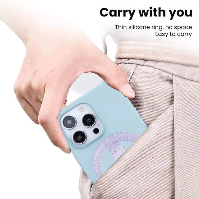 Alt view image 7 of 7 - Magnetic Phone Grip Holder Thin Silicone Finger Loop Ring for iPhone,Compatible with MagSafe for iPhone 16/15/14/13/12 Series (Starlight Purple)