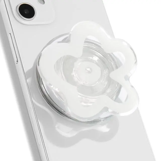 Main image of Cute Transparent Daisy Flower Shape Design Mobile Phone Grip Compatible with Magsafe Multi Functional Collapsible Stand Holder for Smartphone Tablet Cell Phone Accessory (White)