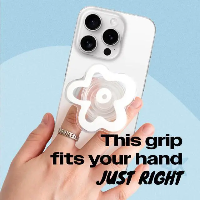 Alt view image 2 of 7 - Cute Transparent Daisy Flower Shape Design Mobile Phone Grip Compatible with Magsafe Multi Functional Collapsible Stand Holder for Smartphone Tablet Cell Phone Accessory (White)
