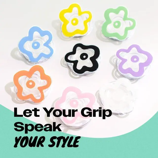 Alt view image 3 of 7 - Cute Transparent Daisy Flower Shape Design Mobile Phone Grip Compatible with Magsafe Multi Functional Collapsible Stand Holder for Smartphone Tablet Cell Phone Accessory (White)