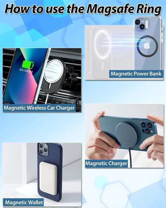 Alt view image 6 of 7 - for MagSafe Sticker,4 PCS,Ultra-Thin(0.4mm) Metal Ring for Kindle/Pop Socket Magnetic Wallet Grip Wireless Charger Case Car Mount,Compatible with iPhone 17/Air/16/15/14,Galaxy S24/S23 (Black 4 PCS)