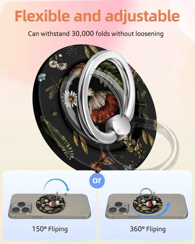Alt view image 4 of 6 - for Magnetic Phone Ring Holder Compatible with MagSafe for Women Girls - Cute Mushroom Design Magnet Phone Grip Ring Stand Kickstand for iPhone 17/16 Pro Max/16 Pro/16/15/14/13/12 Series