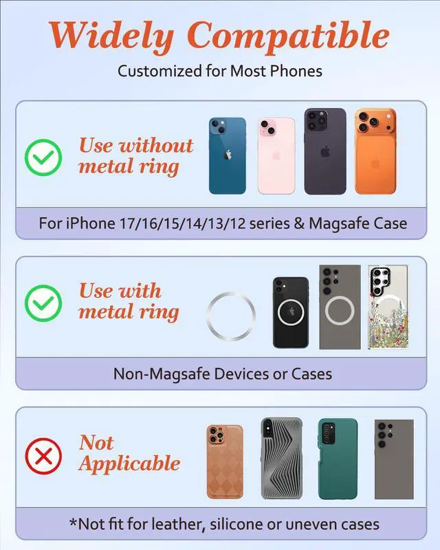 Alt view image 5 of 6 - Magnetic Phone Grip Compatible with MagSafe - Magnet Phone Grip Stand Magnetic Removable Finger Ring Holder Kickstand Cute Magnet Accessories for iPhone 17 16 15 14 13 12 Series, Sun Moon