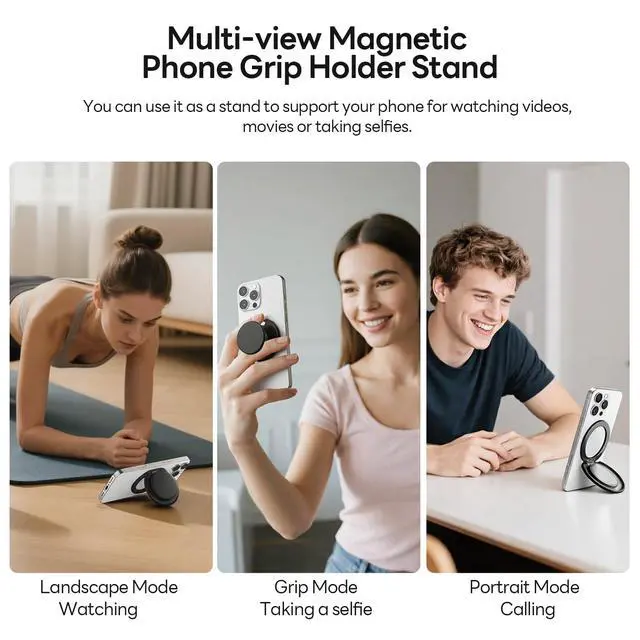 Alt view image 3 of 7 - for MagSafe Phone Grip, Magnetic Phone Grip Holder Built-in Phone Stand, Magnetic Collapsible Expandible Phone Grip with Adjustable Kickstand for Portrait or Landscape, Translucent Pink
