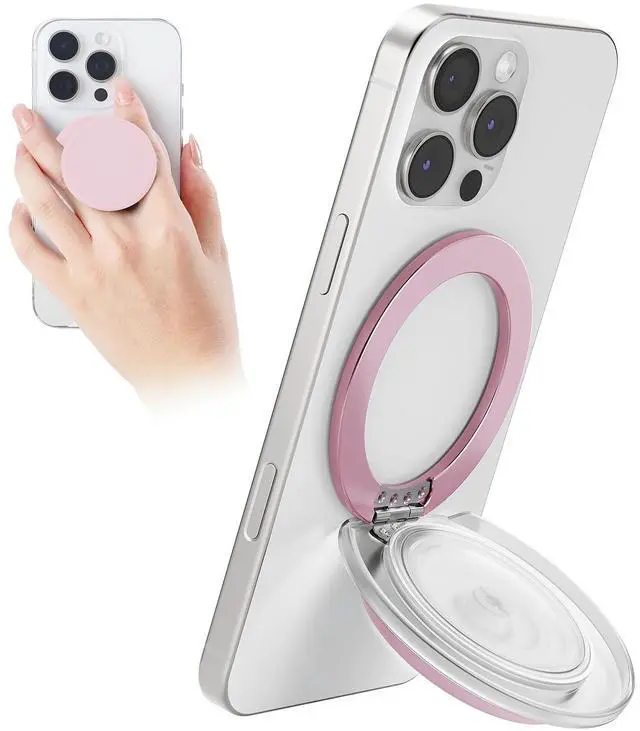 Main image of for MagSafe Phone Grip, Magnetic Phone Grip Holder Built-in Phone Stand, Magnetic Collapsible Expandible Phone Grip with Adjustable Kickstand for Portrait or Landscape, Translucent Pink