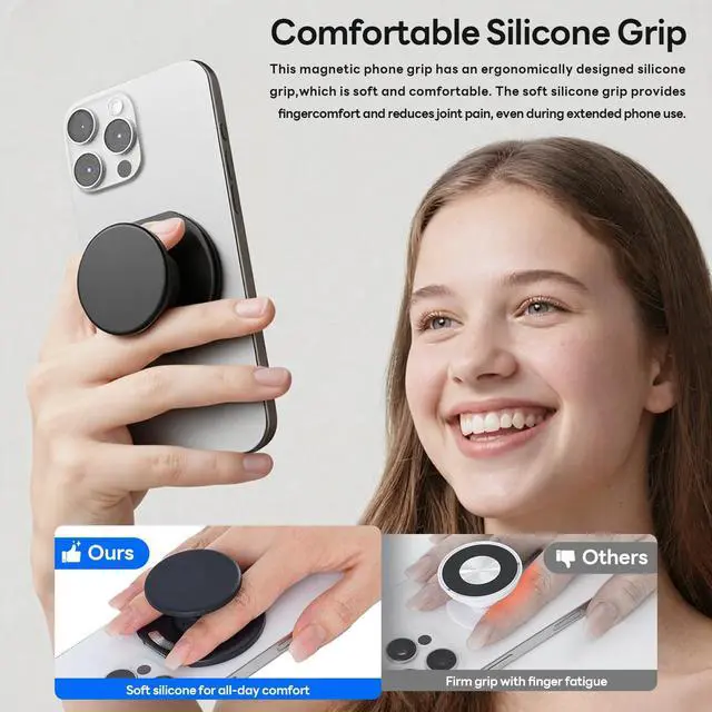 Alt view image 4 of 7 - for MagSafe Phone Grip, Magnetic Phone Grip Holder Built-in Phone Stand, Magnetic Collapsible Expandible Phone Grip with Adjustable Kickstand for Portrait or Landscape, Translucent Pink