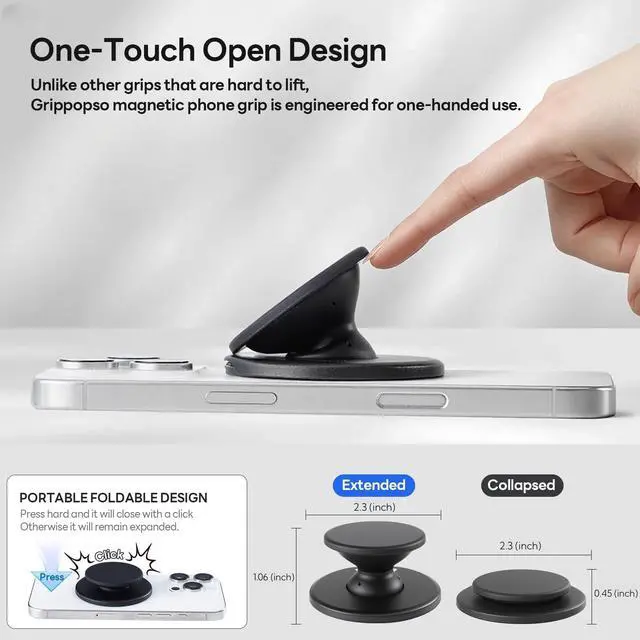 Alt view image 5 of 7 - for MagSafe Phone Grip, Magnetic Phone Grip Holder Built-in Phone Stand, Magnetic Collapsible Expandible Phone Grip with Adjustable Kickstand for Portrait or Landscape, Translucent Pink
