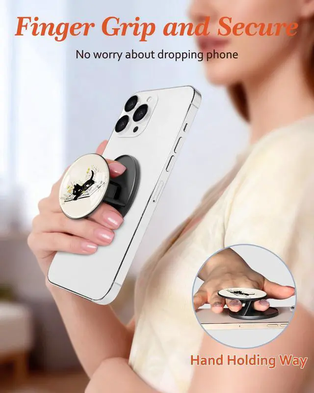 Alt view image 2 of 6 - Magnetic Phone Grip Compatible with MagSafe - Magnet Phone Grip Stand Magnetic Removable Finger Ring Holder Kickstand Cute Magnet Accessories for iPhone 17 16 15 14 13 12 Series, Cat Book