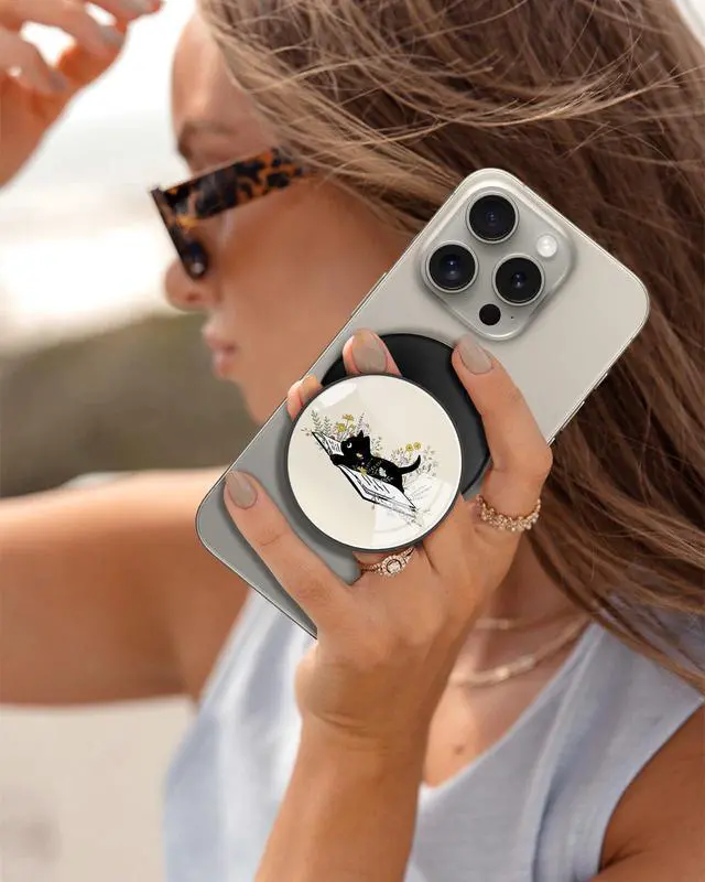Alt view image 6 of 6 - Magnetic Phone Grip Compatible with MagSafe - Magnet Phone Grip Stand Magnetic Removable Finger Ring Holder Kickstand Cute Magnet Accessories for iPhone 17 16 15 14 13 12 Series, Cat Book