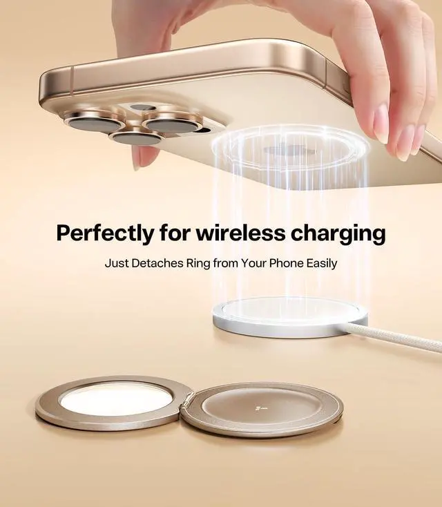 Alt view image 6 of 7 - 2026 Upgraded (Gen 7.0) Magnetic Phone Grip Ring Stand Holder, Comfortable Silicone Ring, Compatible with MagSafe Accessories 4-in-1 Kickstand for iPhone 17 Pro Max 16 15 14 13 Android,Rosegold