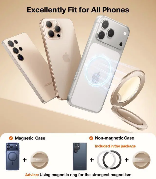 Alt view image 7 of 7 - 2026 Upgraded (Gen 7.0) Magnetic Phone Grip Ring Stand Holder, Comfortable Silicone Ring, Compatible with MagSafe Accessories 4-in-1 Kickstand for iPhone 17 Pro Max 16 15 14 13 Android,Rosegold