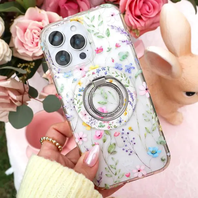 Alt view image 2 of 6 - Compatible with MagSafe Phone Grip 2.0 | Cute Magnetic Ring Holder | Finger Loop Kickstand | Pop On Accessory for iPhone 17, 16, 15, 14, 13, 12 | Enchanted Floral