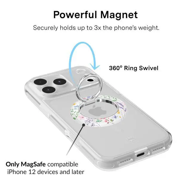 Alt view image 3 of 6 - Compatible with MagSafe Phone Grip 2.0 | Cute Magnetic Ring Holder | Finger Loop Kickstand | Pop On Accessory for iPhone 17, 16, 15, 14, 13, 12 | Enchanted Floral