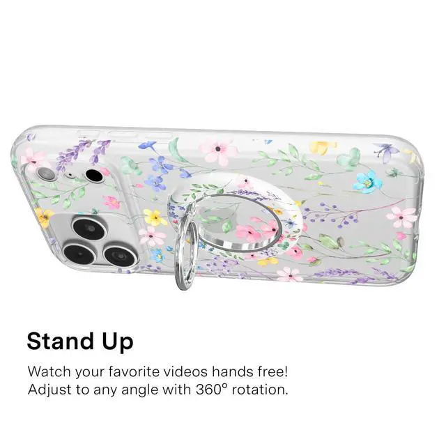 Alt view image 5 of 6 - Compatible with MagSafe Phone Grip 2.0 | Cute Magnetic Ring Holder | Finger Loop Kickstand | Pop On Accessory for iPhone 17, 16, 15, 14, 13, 12 | Enchanted Floral