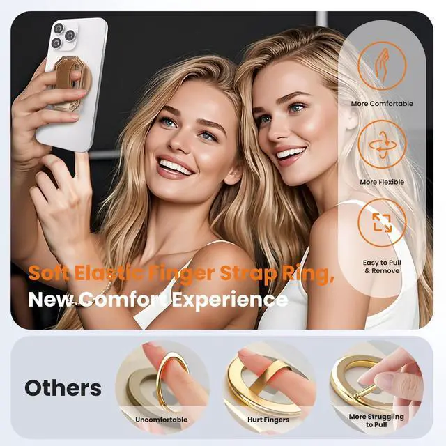 Alt view image 3 of 7 - Multi-Functional Magnetic Phone Grip Kickstand for MagSafe, Phone Holder for Hand, Foldable Ring Stand with Finger Loop Strap for Bedtime Scrolling & On-the-Go, Wireless Charging Compatible, Rose Gold