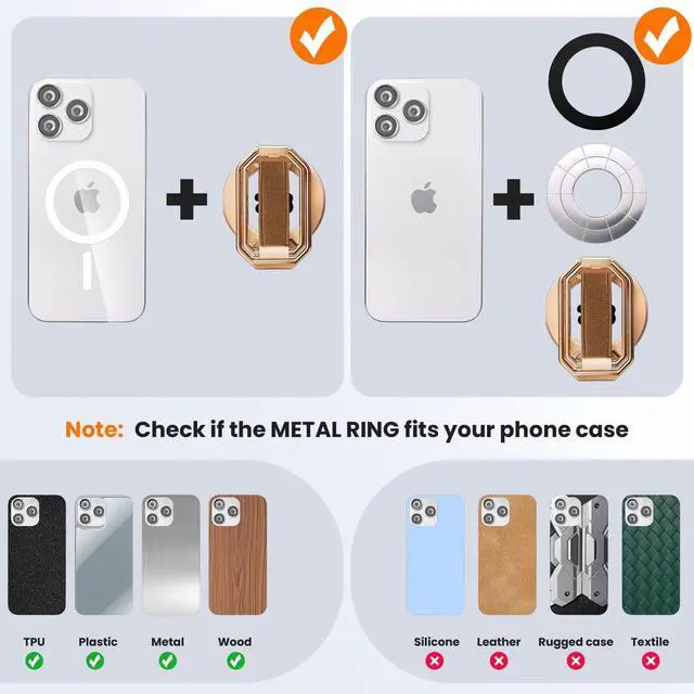 Alt view image 7 of 7 - Multi-Functional Magnetic Phone Grip Kickstand for MagSafe, Phone Holder for Hand, Foldable Ring Stand with Finger Loop Strap for Bedtime Scrolling & On-the-Go, Wireless Charging Compatible, Rose Gold