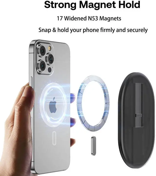 Alt view image 2 of 6 - Magnetic Finger Phone Grip for MagSafe Stand, Phone Grip Strap Holder as Kickstand, Magnetic Phone Grip Holder, for iPhone 17 16 15 14 13 12 Series, Clear