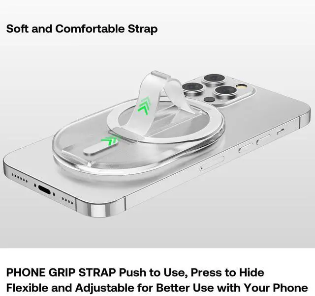 Alt view image 3 of 6 - Magnetic Finger Phone Grip for MagSafe Stand, Phone Grip Strap Holder as Kickstand, Magnetic Phone Grip Holder, for iPhone 17 16 15 14 13 12 Series, Clear