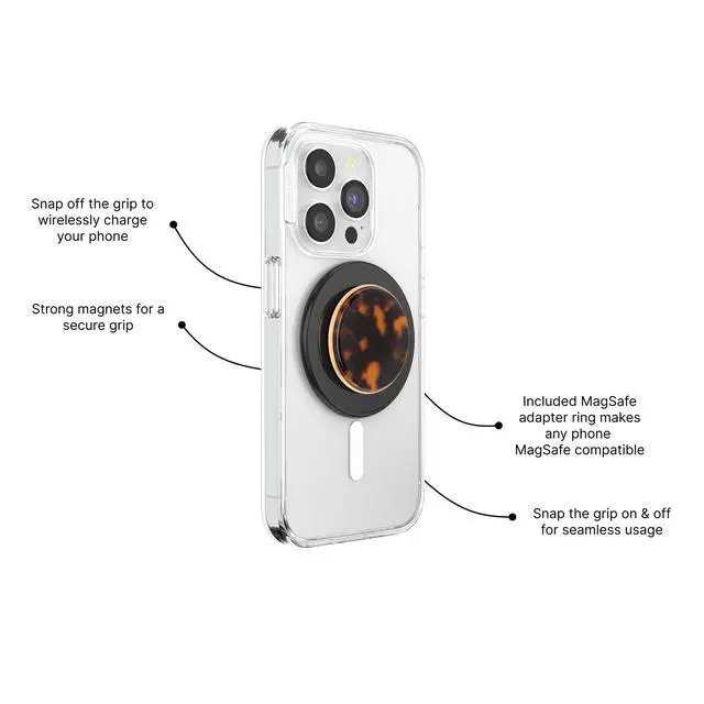 Alt view image 2 of 6 - Phone Grip for MagSafe, Magnetic Holder, Phone Stand, Tortoise Shell - Tortoise