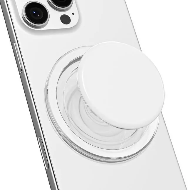 Main image of Magnetic Cell Phone Grip Compatible with Magsafe, Collapsible Phone Stand Holder Round Expanding Kickstand for iPhone Samsung Mobile Phones, Cute Soft Silicone Glossy Jelly, White