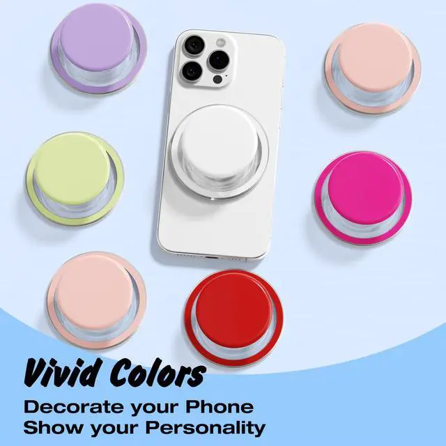 Alt view image 3 of 7 - Magnetic Cell Phone Grip Compatible with Magsafe, Collapsible Phone Stand Holder Round Expanding Kickstand for iPhone Samsung Mobile Phones, Cute Soft Silicone Glossy Jelly, White