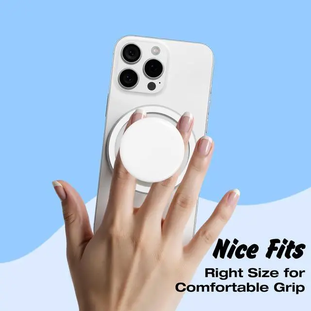 Alt view image 4 of 7 - Magnetic Cell Phone Grip Compatible with Magsafe, Collapsible Phone Stand Holder Round Expanding Kickstand for iPhone Samsung Mobile Phones, Cute Soft Silicone Glossy Jelly, White