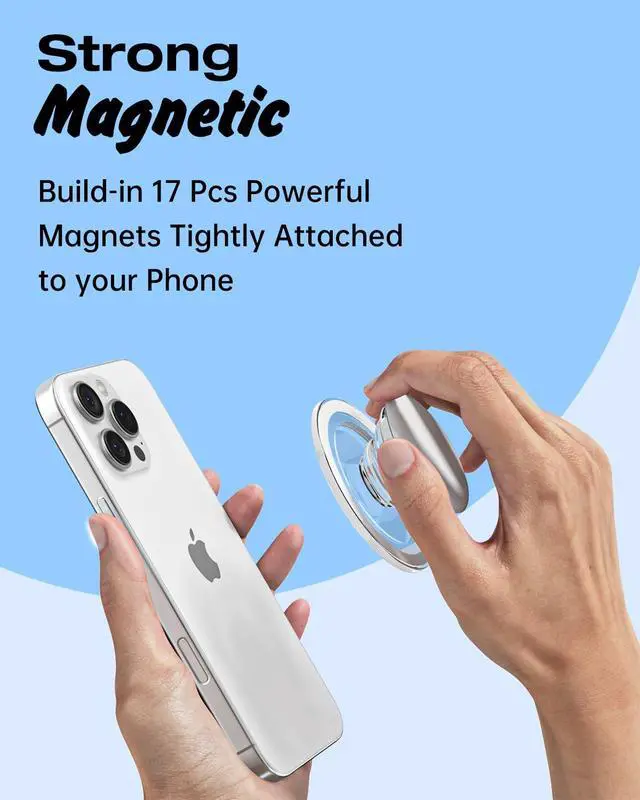 Alt view image 5 of 7 - Magnetic Cell Phone Grip Compatible with Magsafe, Collapsible Phone Stand Holder Round Expanding Kickstand for iPhone Samsung Mobile Phones, Cute Soft Silicone Glossy Jelly, White