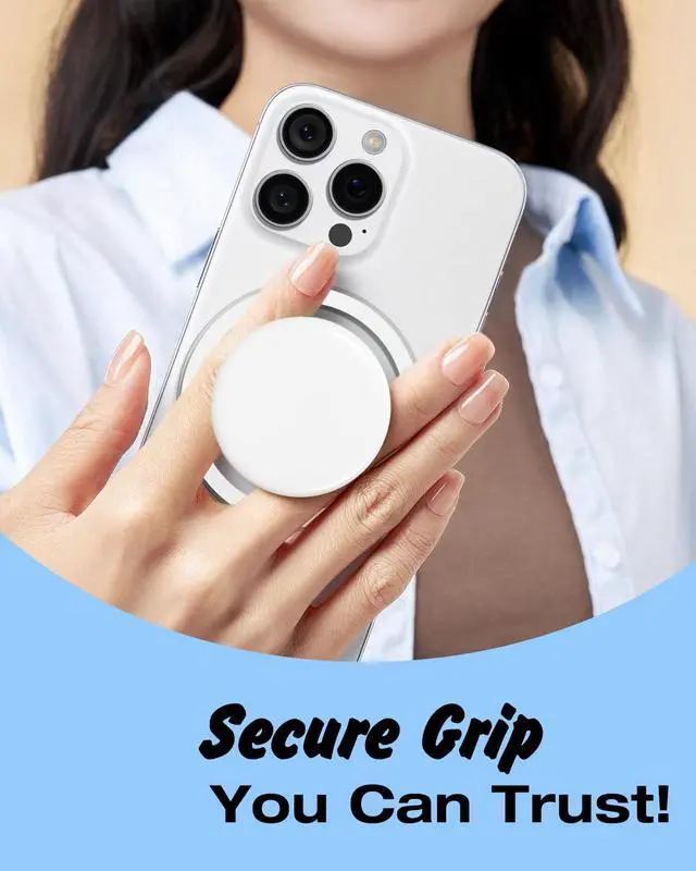 Alt view image 7 of 7 - Magnetic Cell Phone Grip Compatible with Magsafe, Collapsible Phone Stand Holder Round Expanding Kickstand for iPhone Samsung Mobile Phones, Cute Soft Silicone Glossy Jelly, White