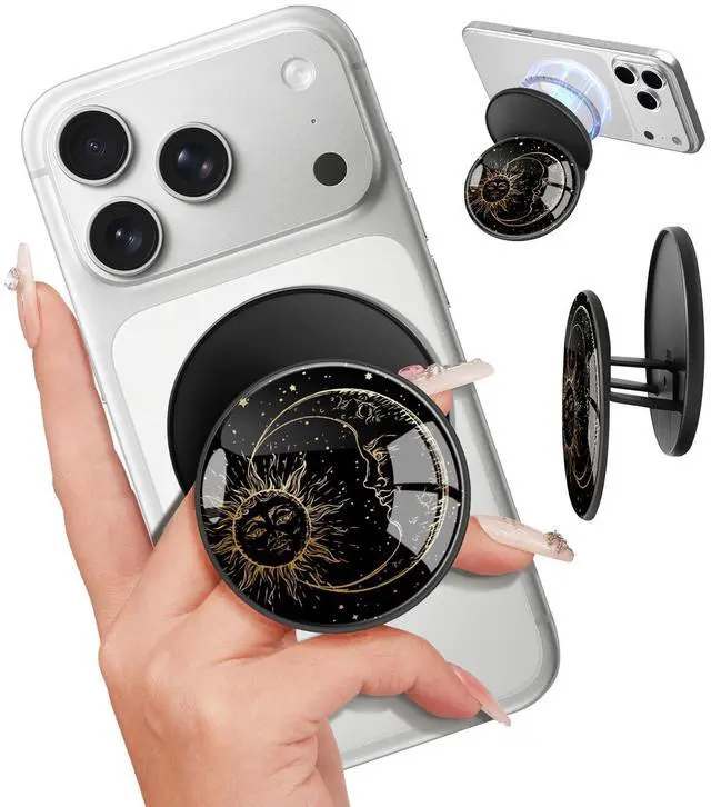 Main image of Magnetic Phone Grip Compatible with MagSafe - Magnet Phone Grip Stand Magnetic Removable Finger Ring Holder Kickstand Cute Magnet Accessories for iPhone 17 16 15 14 13 12 Series, Sun Moon