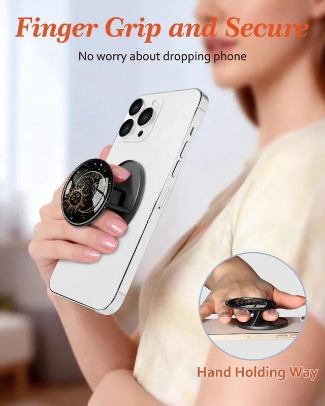 Alt view image 2 of 6 - Magnetic Phone Grip Compatible with MagSafe - Magnet Phone Grip Stand Magnetic Removable Finger Ring Holder Kickstand Cute Magnet Accessories for iPhone 17 16 15 14 13 12 Series, Sun Moon
