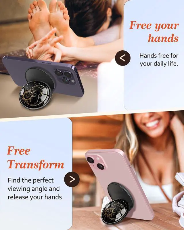 Alt view image 4 of 6 - Magnetic Phone Grip Compatible with MagSafe - Magnet Phone Grip Stand Magnetic Removable Finger Ring Holder Kickstand Cute Magnet Accessories for iPhone 17 16 15 14 13 12 Series, Sun Moon