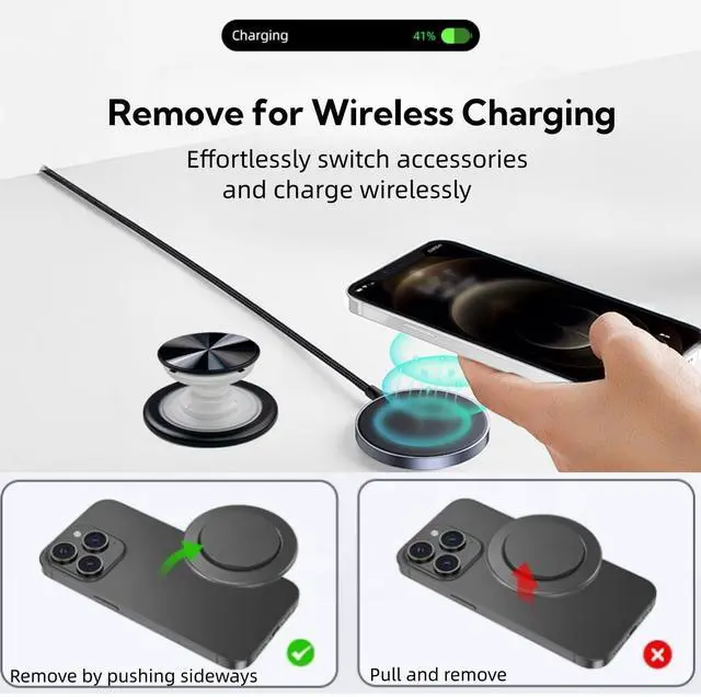 Alt view image 7 of 7 - for Magsafe Phone Grip, Magnetic Phone Grip Holder, Magnetic Collapsible Expandible Mobile Phone Grips Stand Holder for iPhone 17 16 15 14 13 12 Series, CD Pattern Transparent Black