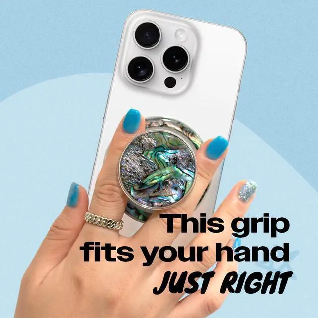 Alt view image 2 of 7 - Magnetic Phone Grip for MagSafe, Genuine Natural Seashell Stone, Swappable Top, Strong Magnet Holder & Kickstand for iPhone 15 14 13 12 Pro Max Plus & MagSafe Cases (Black Fresh Water)
