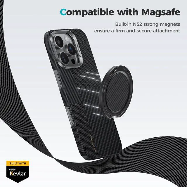 Alt view image 2 of 7 - Magnetic Phone Grip & Stand for MagSafe, 360° Rotation Adjustable Phone Ring Holder for iPhone 17/16/15/14/13/12 Series, Durable Kevlar Design