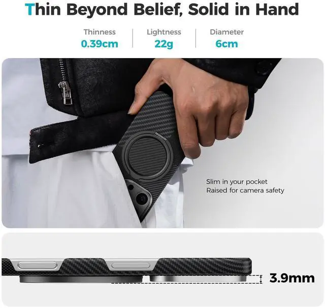 Alt view image 5 of 7 - Magnetic Phone Grip & Stand for MagSafe, 360° Rotation Adjustable Phone Ring Holder for iPhone 17/16/15/14/13/12 Series, Durable Kevlar Design