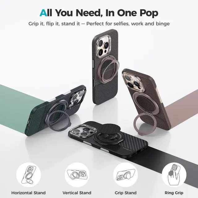 Alt view image 4 of 7 - Magnetic Phone Grip & Stand for MagSafe, 360° Rotation Adjustable Phone Ring Holder for iPhone 17/16/15/14/13/12 Series, Durable Kevlar Design