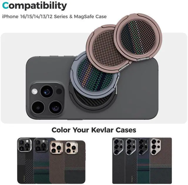 Alt view image 7 of 7 - Magnetic Phone Grip & Stand for MagSafe, 360° Rotation Adjustable Phone Ring Holder for iPhone 17/16/15/14/13/12 Series, Durable Kevlar Design