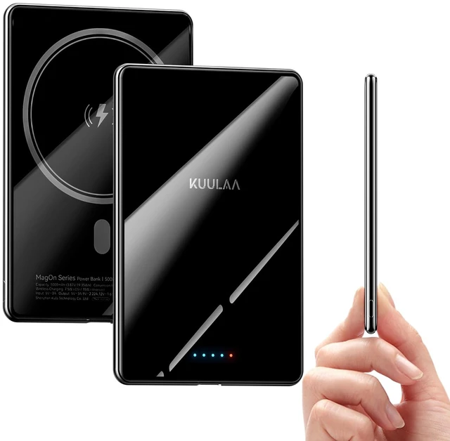 Main image of Kuulaa Magsafe Battery Pack 5000mAh, 0.27 in Ultra Slim Magsafe Portable Charger Slim Magnetic Apple Portable Charger 20W Power Delivery Power Bank for iPhone 17/16/15/14/13/12 Series,Black (Black-2)