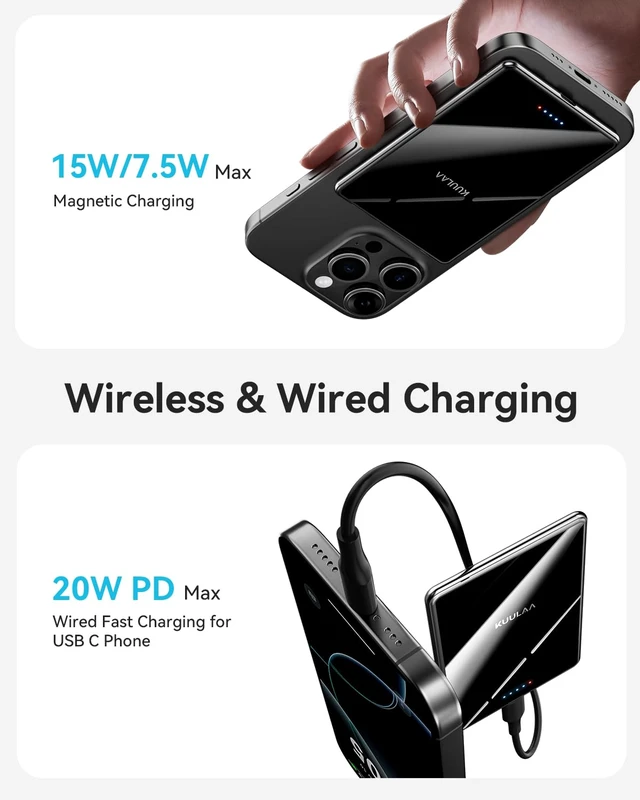Alt view image 3 of 7 - Kuulaa Magsafe Battery Pack 5000mAh, 0.27 in Ultra Slim Magsafe Portable Charger Slim Magnetic Apple Portable Charger 20W Power Delivery Power Bank for iPhone 17/16/15/14/13/12 Series,Black (Black-2)