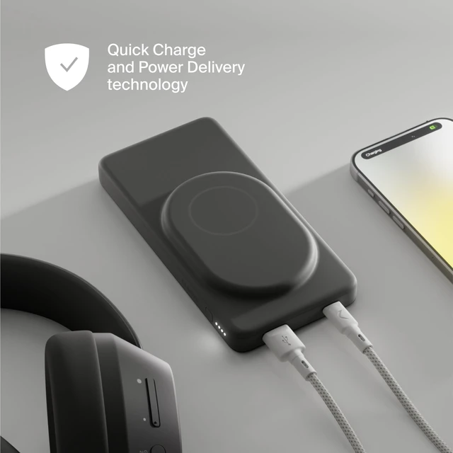 Alt view image 5 of 7 - Magnetic Wireless Power Bank 10000mAh, MagSafe Compatible Portable Charger for iPhone, Samsung & iPad, USB-C & USB-A, Quick Charge & Power Delivery, Up to 3 Charges, Graphite