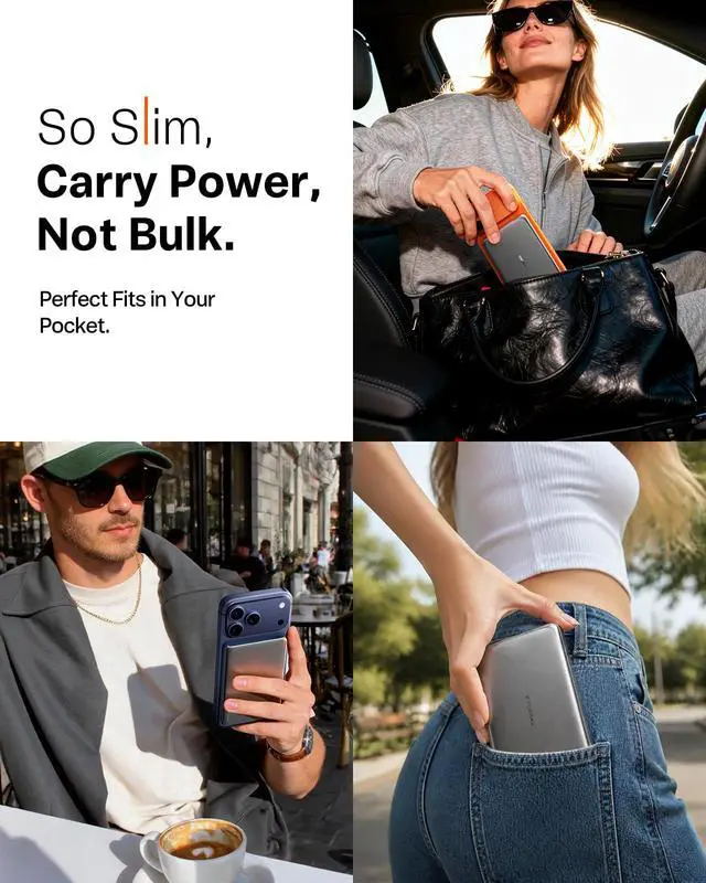 Alt view image 3 of 7 - MiniMag Pro Power Bank, Ultra Slim Semi Solid-State Portable Charger, Wireless 5,000mAh Magnetic Battery Pack, Fast Charging, Travel Essential for iPhone 17/16/15/14/13/12, Infinite Grey
