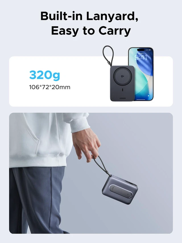 Alt view image 7 of 7 - UGREEN Magsafe Power Bank with Stand, 10000mAh Qi2 15W Portable Charger | Foldable Wireless Power Bank with PD 30W Fast Charging, Magnetic Power Bank for iphone